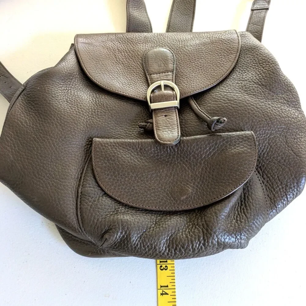 Eddie Bauer Leather Backpack Rucksack Brown Pebbled Bookbag Gorpcore 90s Vintage